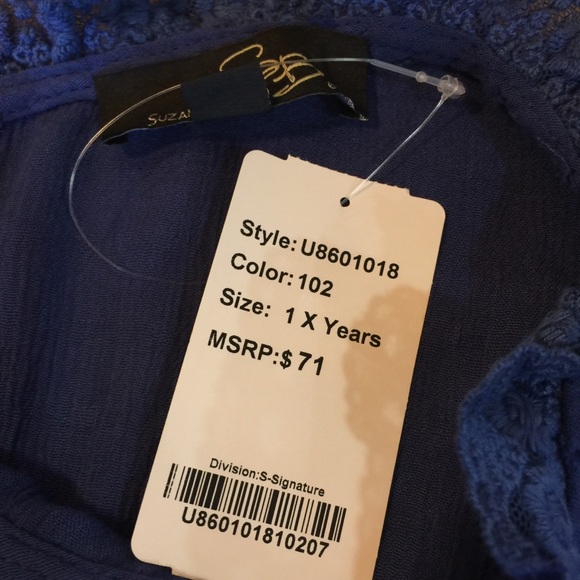 Suzanne Betro NWT 1X Swiss Dot Blue Top Blouse - Picture 4 of 8